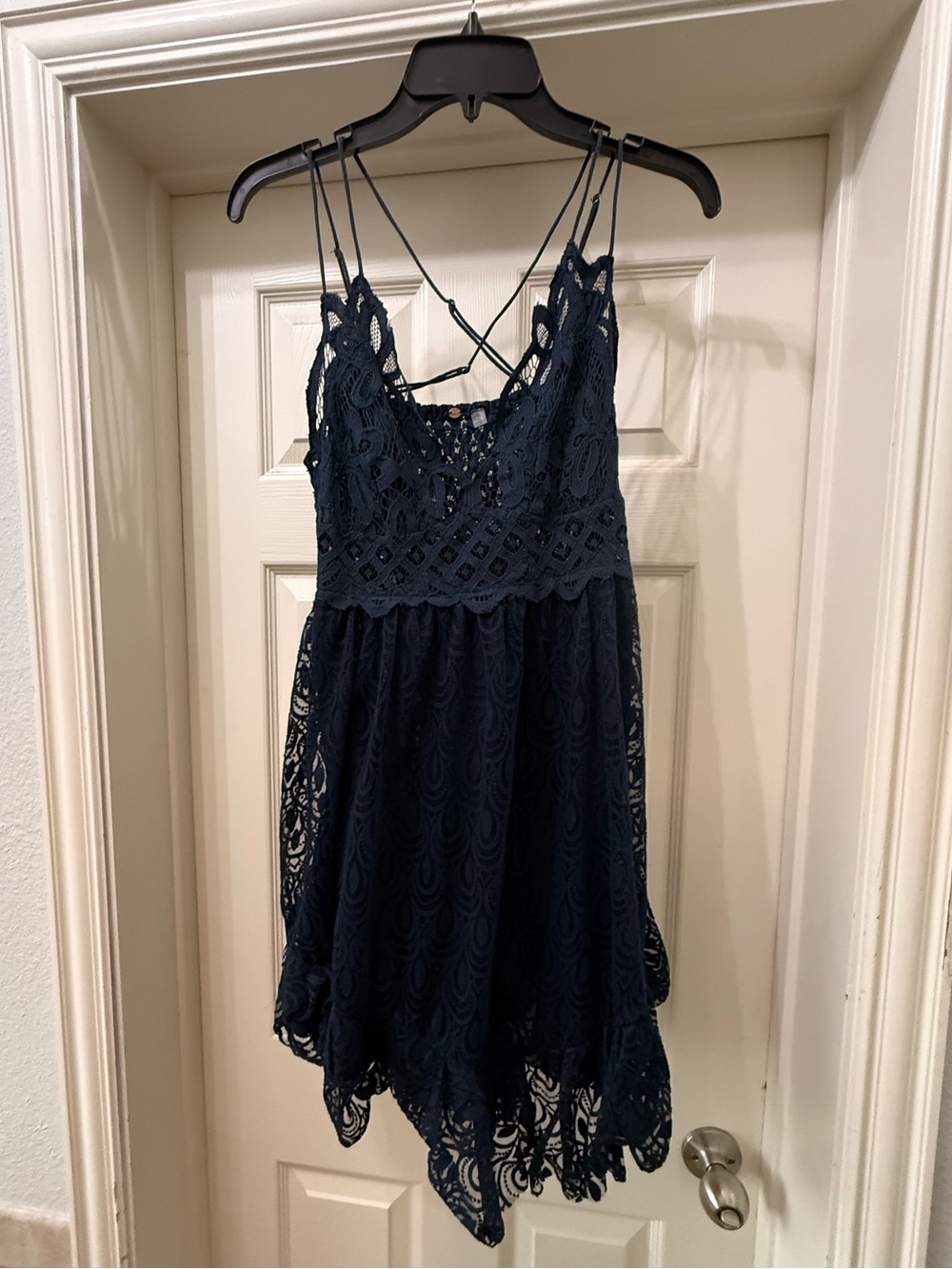 Free People Adella Navy Blue Lace High-Low Dress